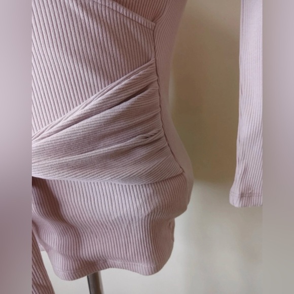 Express One Eleven Ribbed Wrap Tie Top XS Blush Pink Long Sleeve - Picture 8 of 11